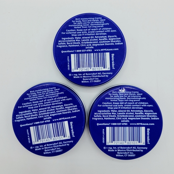 3 Pack Nivea Creme Rich Moisturizing Cream 1 oz Face Body Hands Travel Size Tins - Picture 3 of 3